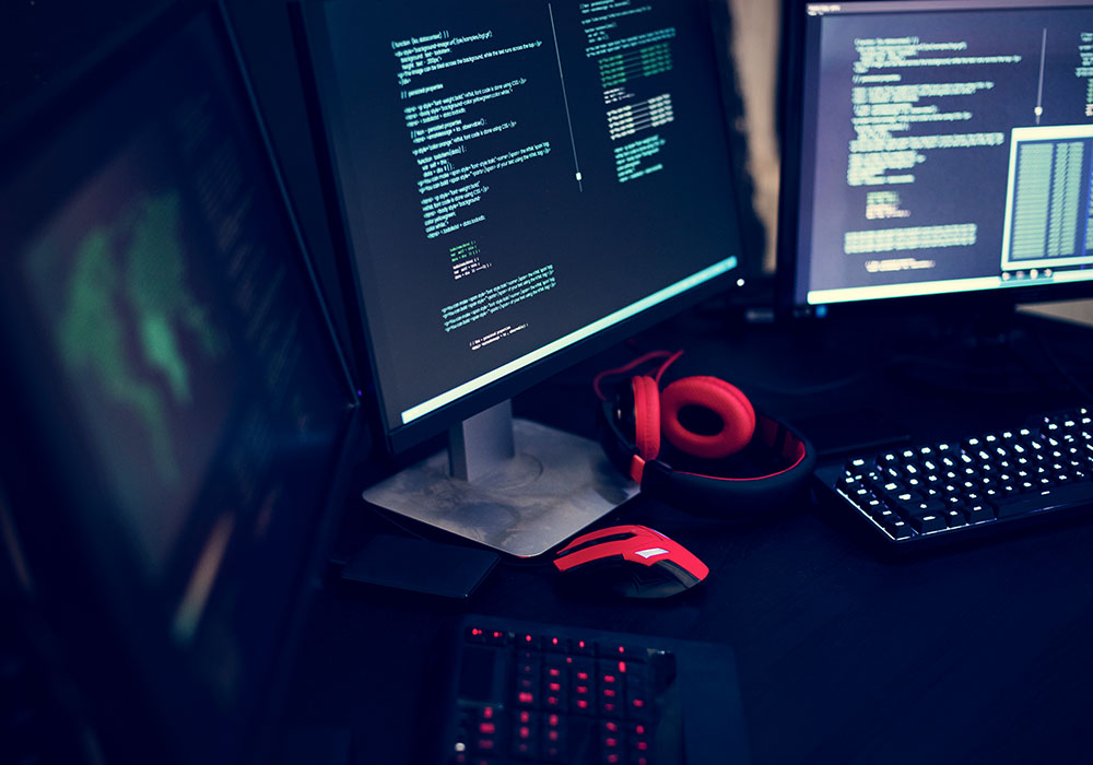 Computer code on screens